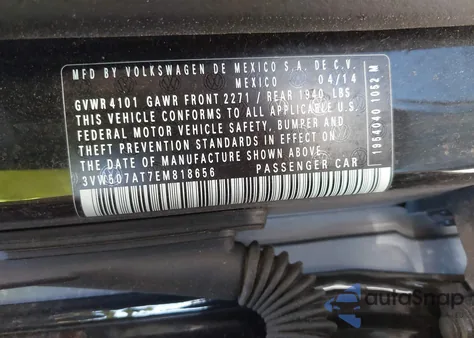 2014 Volkswagen Beetle 1.8T из США, поврежденный, VIN 3VW507AT7EM818656